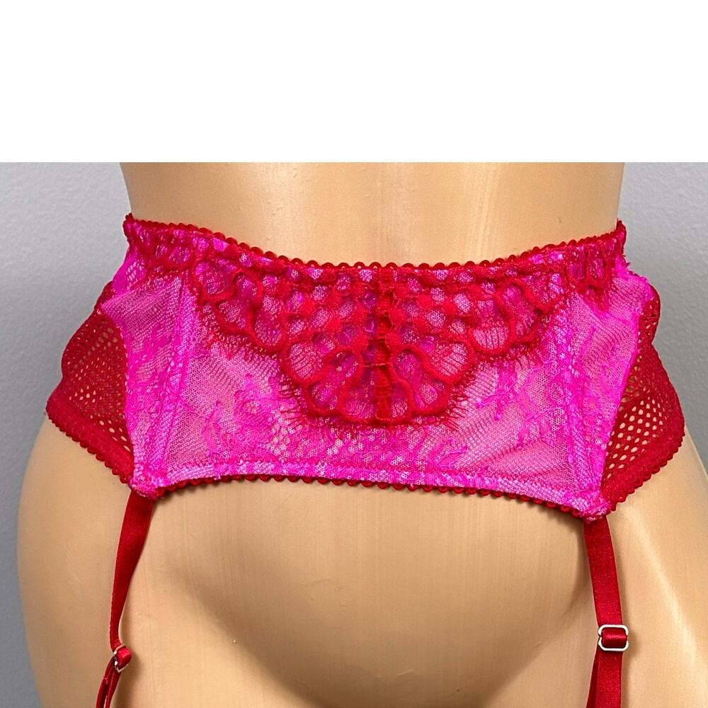 Victoria's Secret Very Sexy Garter Belt Lace Mesh Red Pink XS/S Fishnet